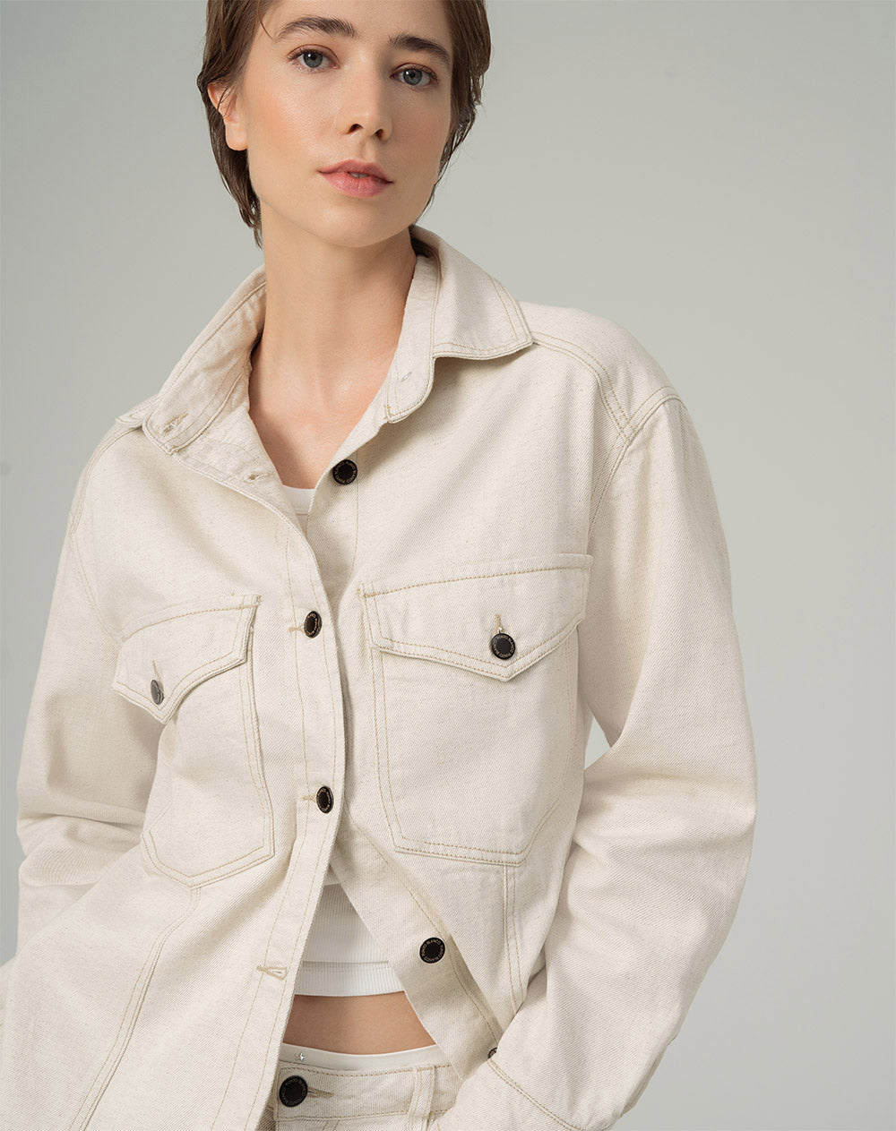 Chaqueta oversized fit sin capucha en drill denim blanco