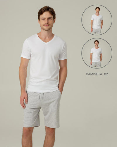 2 camisetas slim fit manga corta blanca