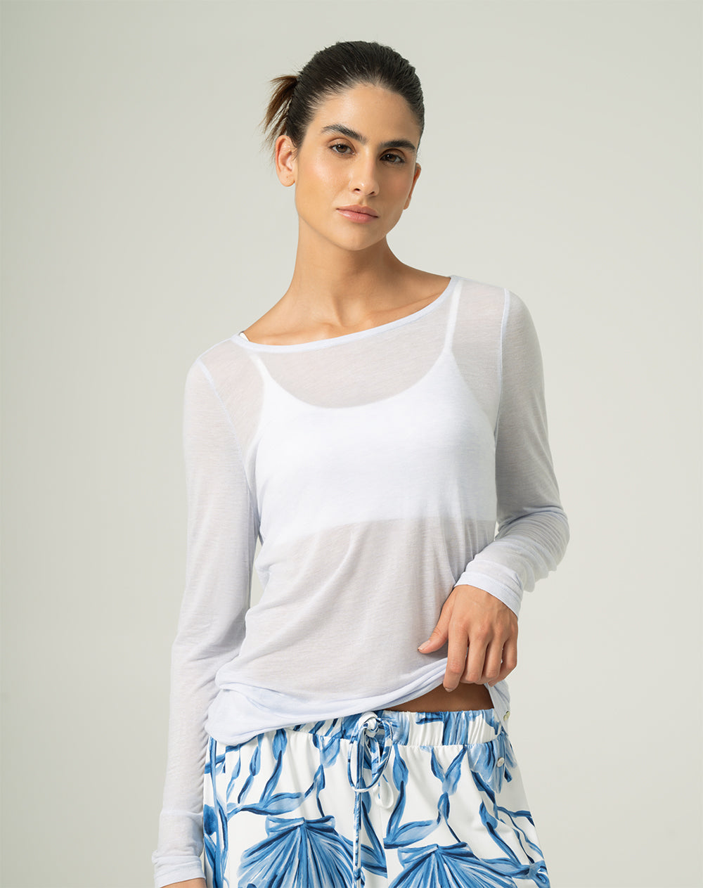 Camiseta relaxed fit manga larga azul