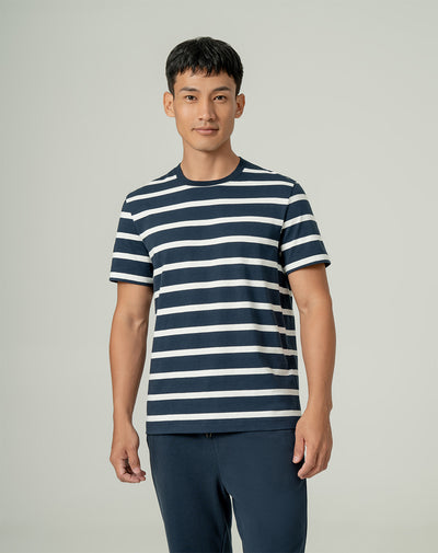 Camiseta regular fit manga corta azul rayas