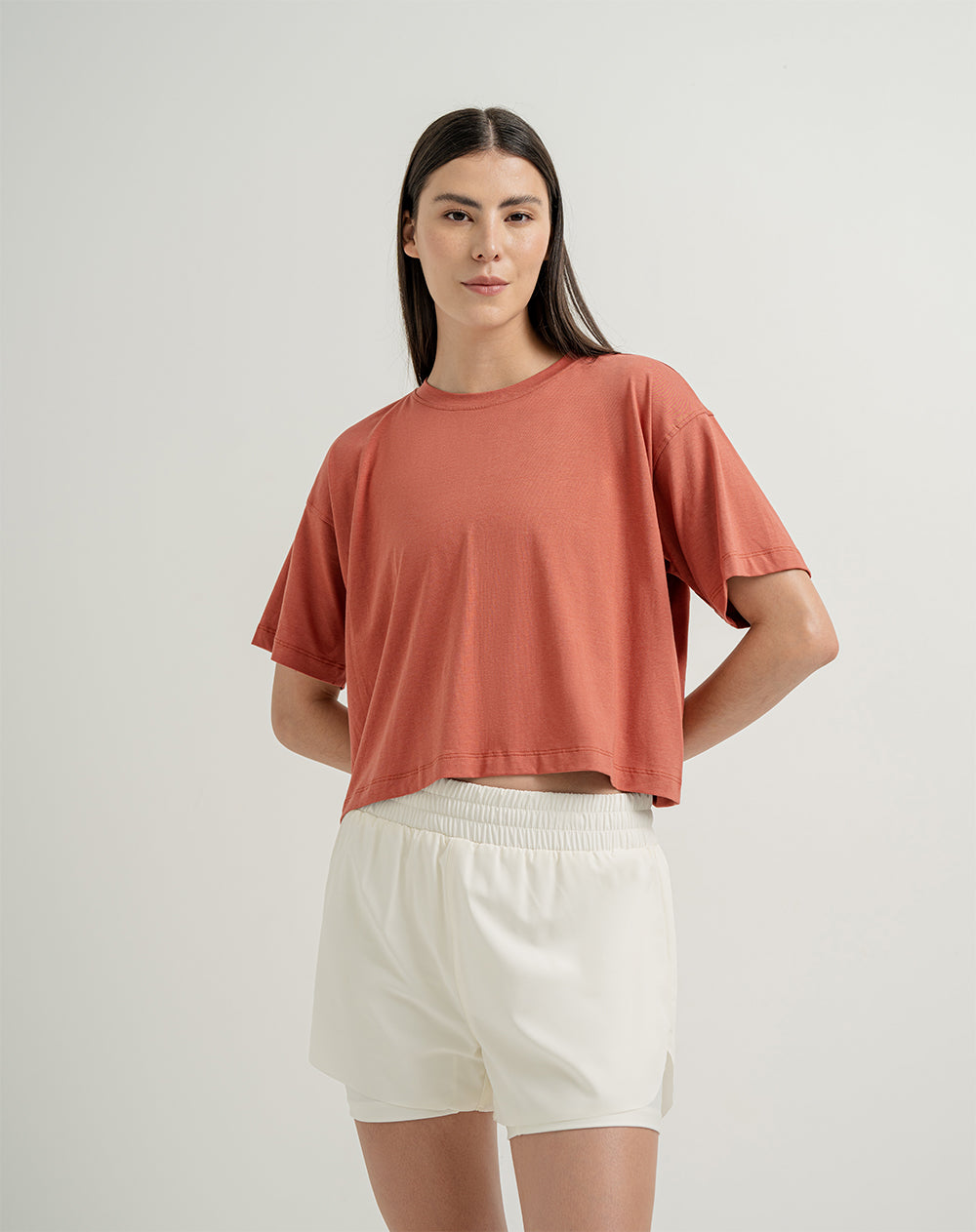 Camiseta relaxed fit manga corta terracota