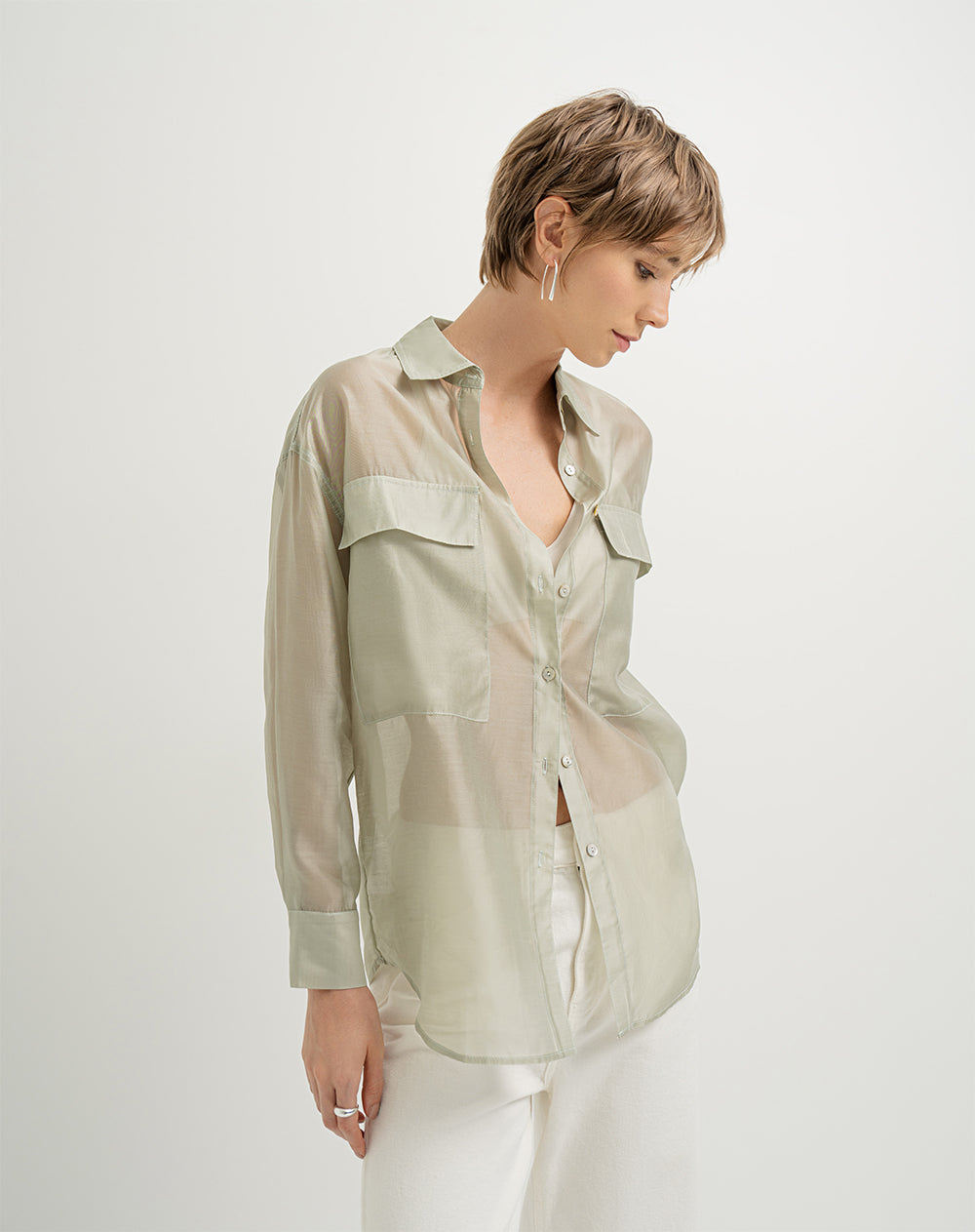 Camisa loose fit manga larga verde