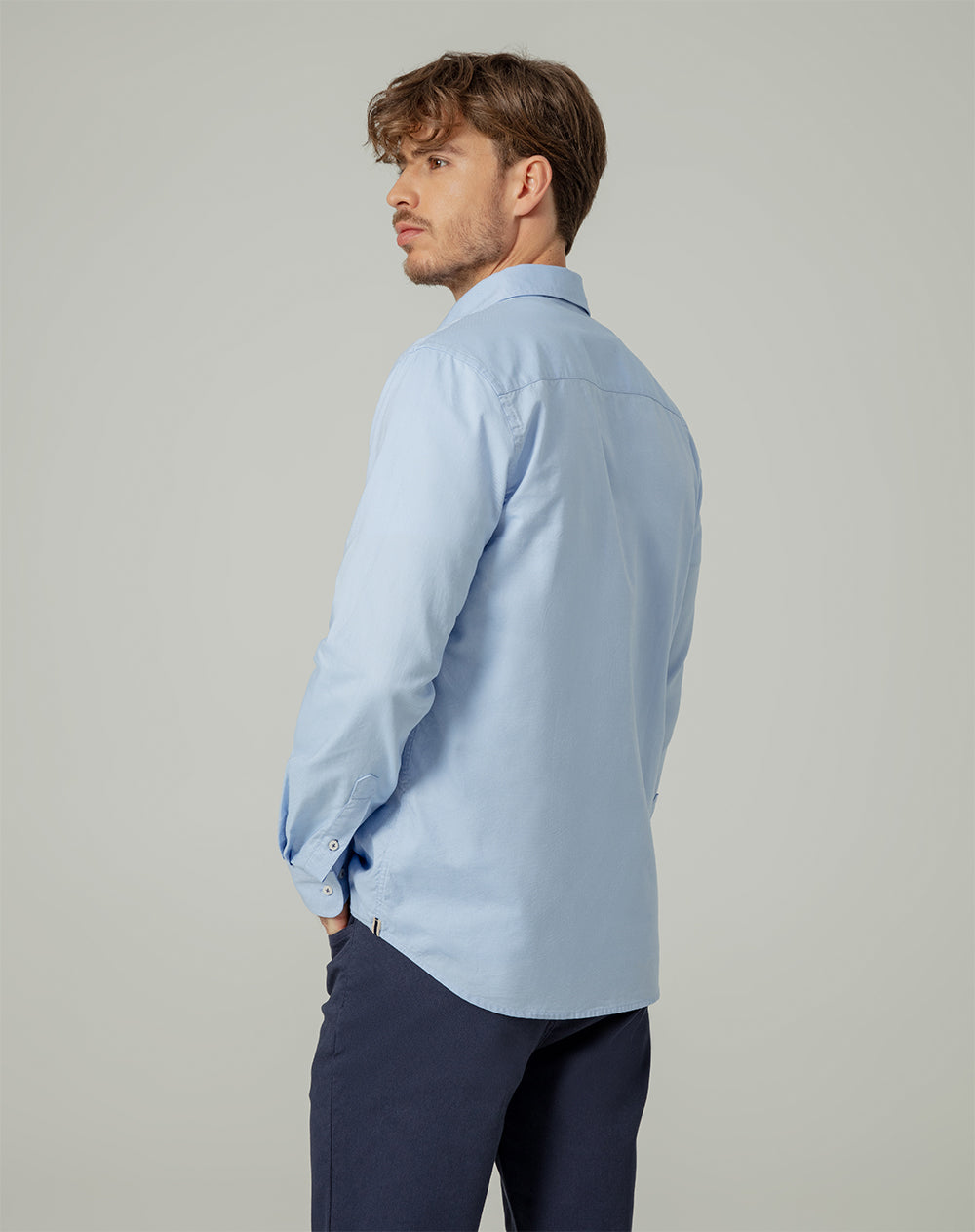 Camisa regular fit manga larga azul