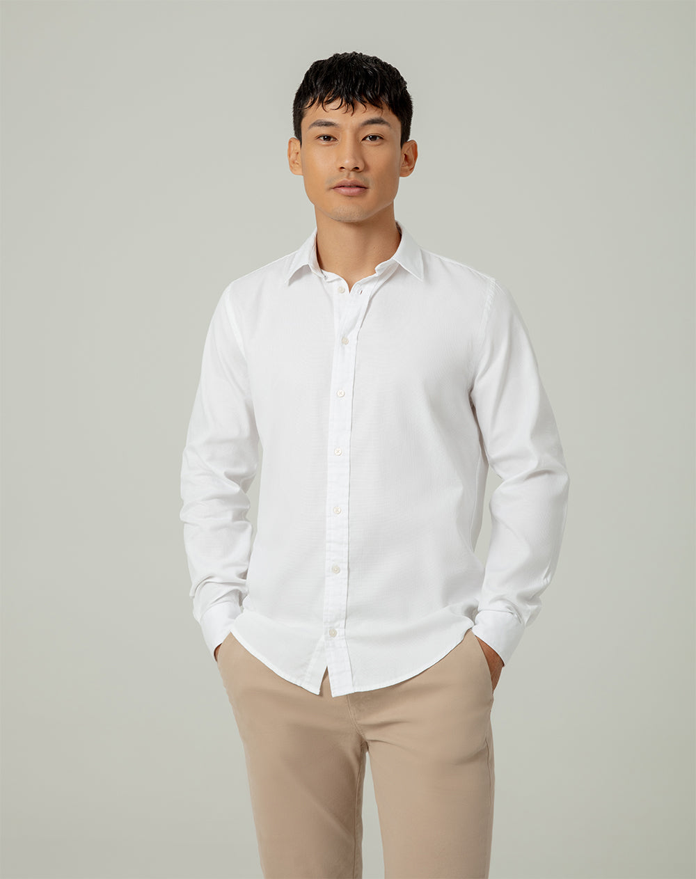 Camisa regular fit manga larga blanca