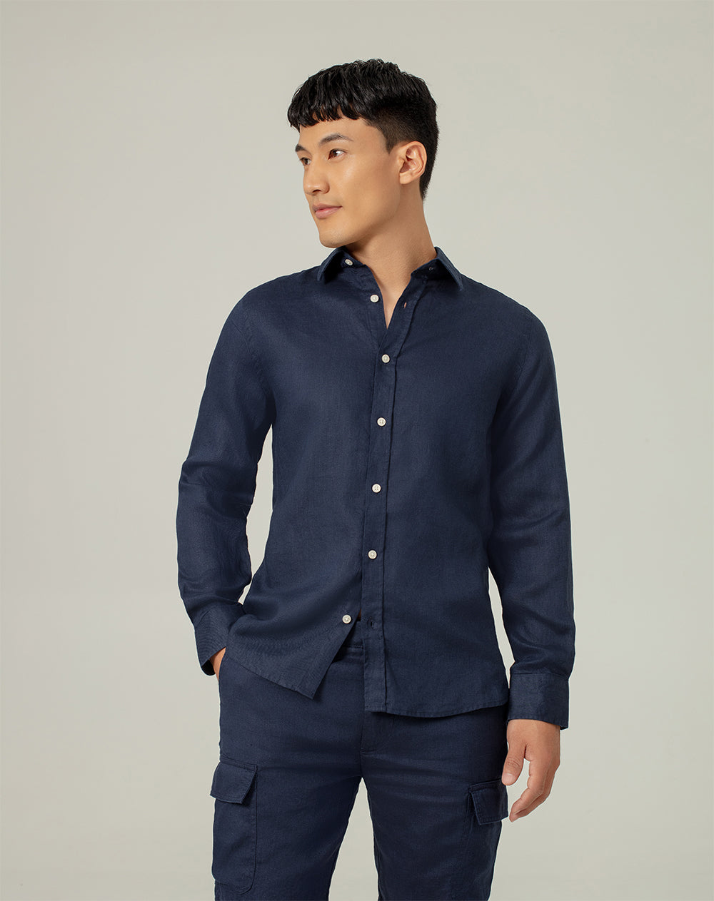 Camisa regular fit manga larga azul
