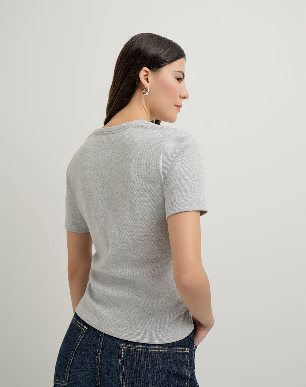 Camiseta luzuya slim fit manga corta gris jaspeada