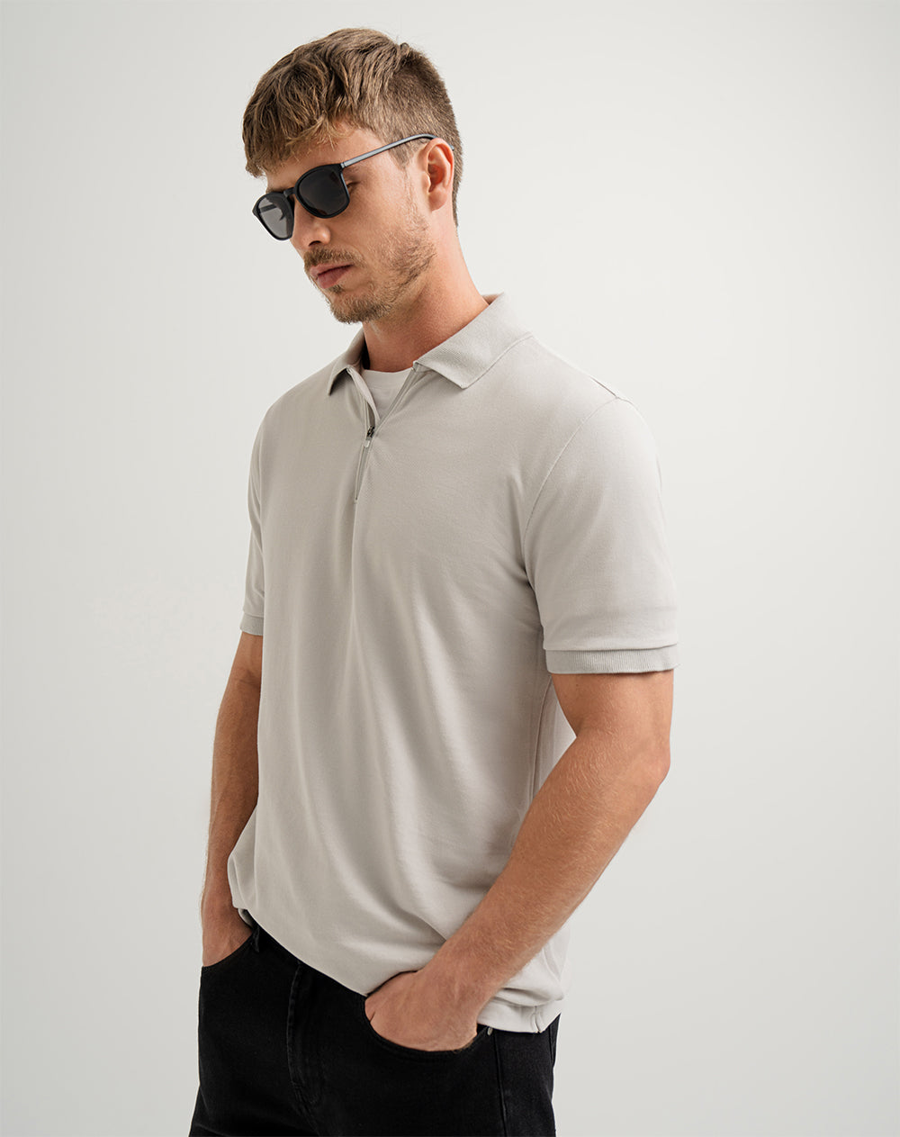 Polo regular fit gris claro