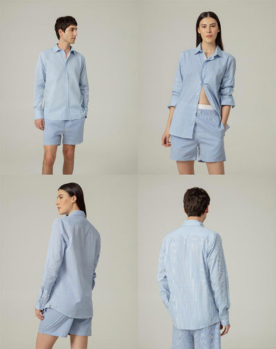 Camisa relaxed fit manga larga azul con rayas