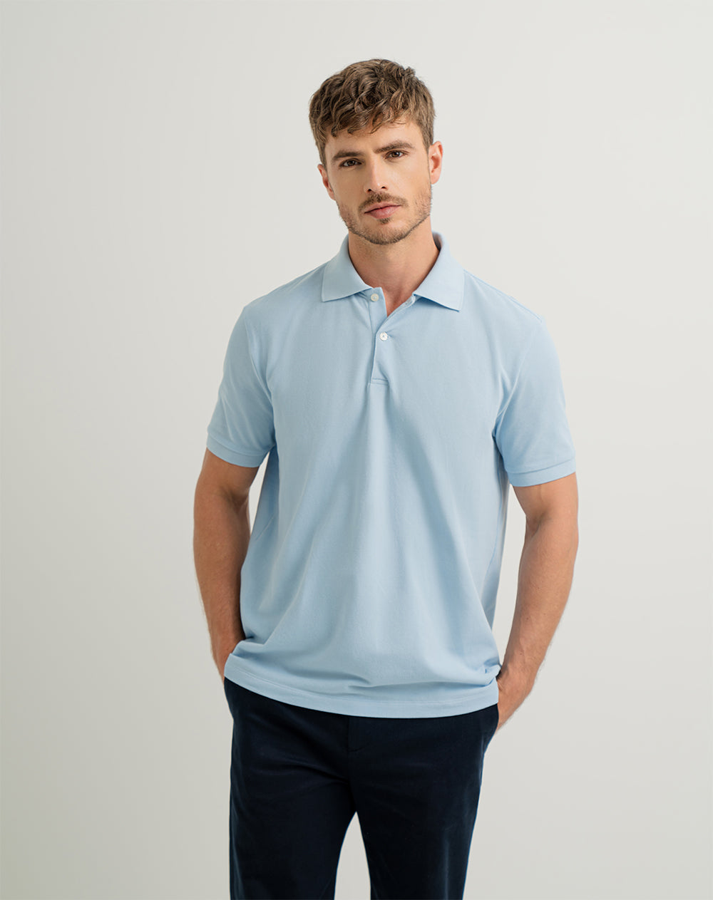 Polo regular fit tela con textura azul claro