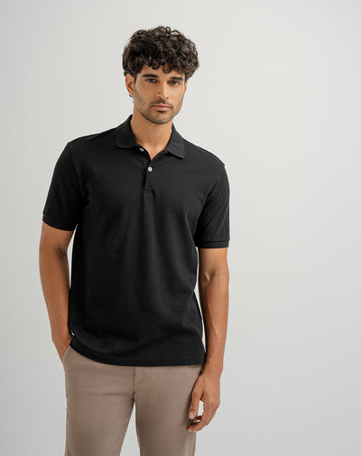 Polo regular fit tela con textura negra