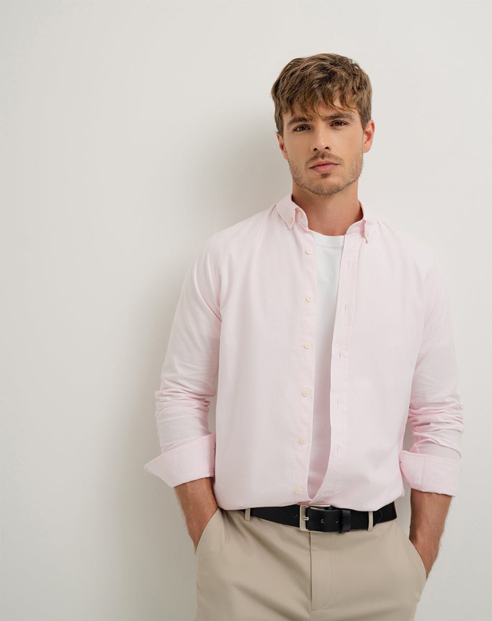 Camisa regular fit manga larga rosada
