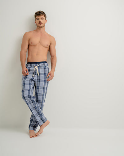 Pantalón regular fit tiro medio azul cuadros