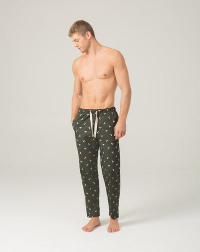 Pantalón regular fit tiro medio verde estampado